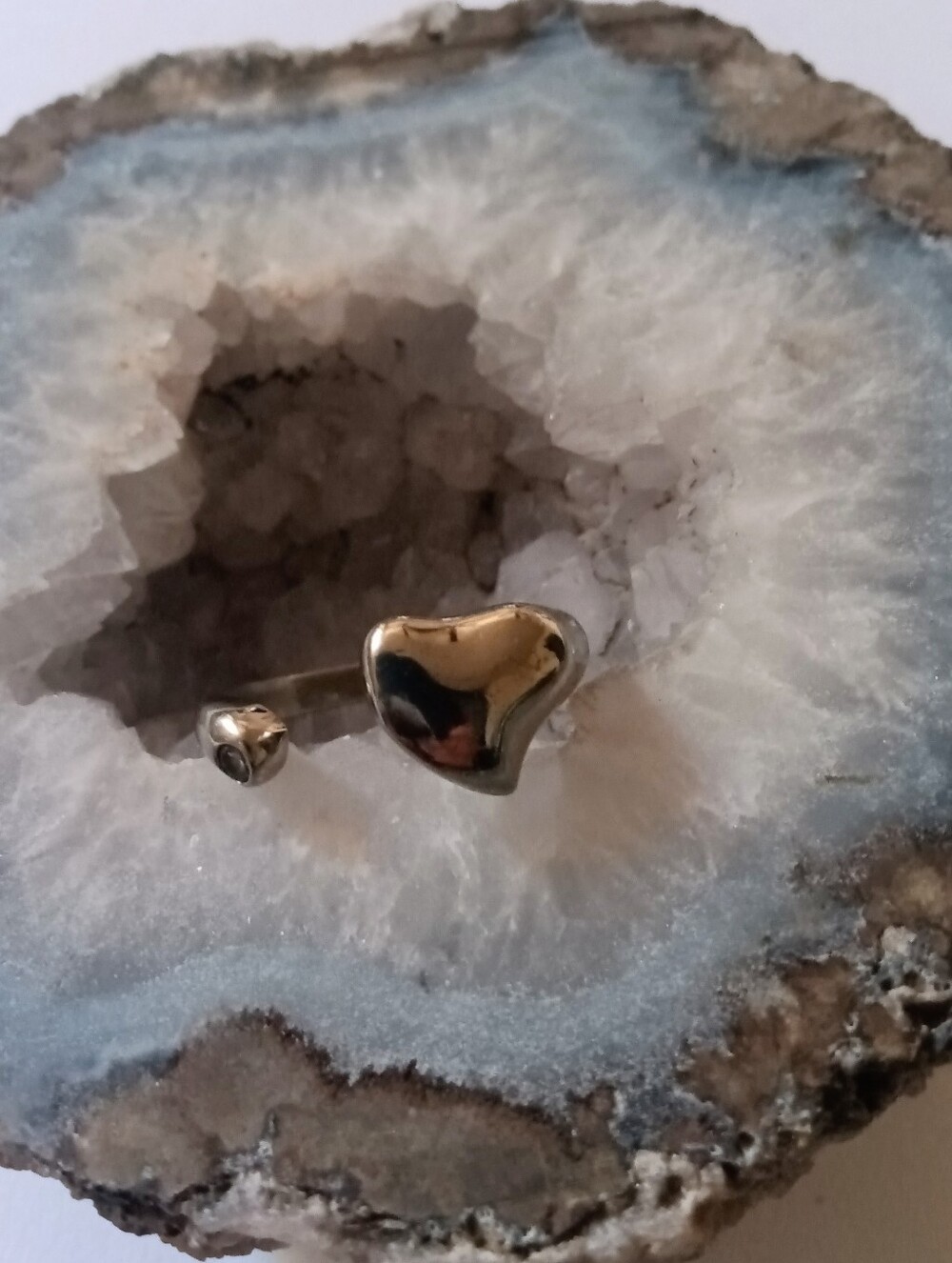 Sterling Silver Open Ring With Heart & Small Stone Minimalist Design
